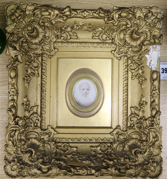 Early 19th century English School, oil on ivory, miniature portrait of an infant, 5 x 4cm